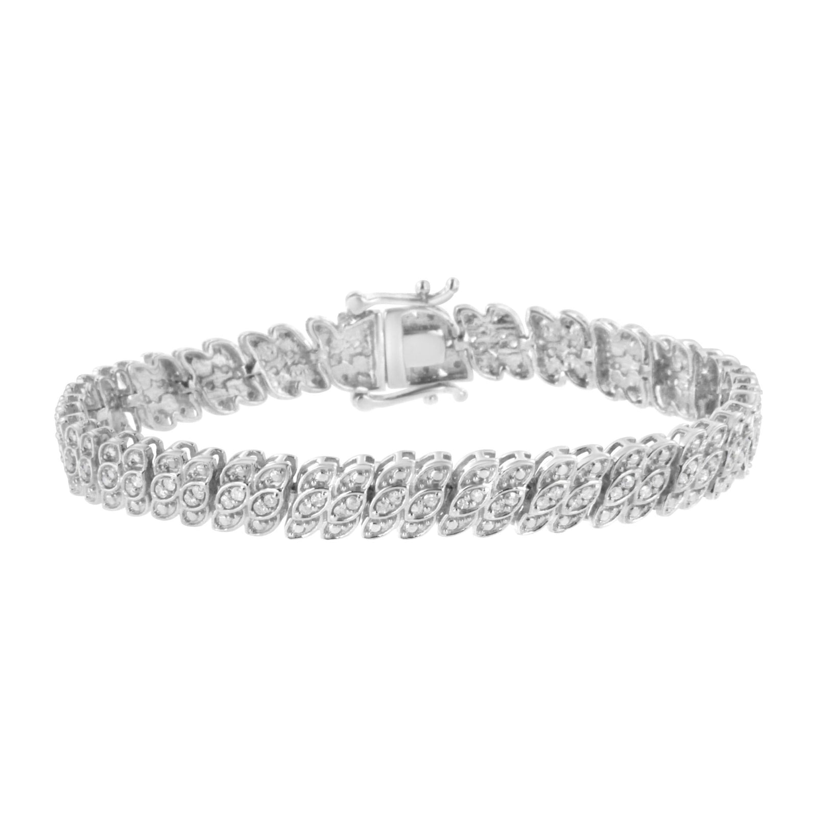 .925 Sterling Silver 1.0 cttw Prong-Set Round-cut Diamond Leaf and Pear Shaped Link Tennis Bracelet (I-J Color, I2-I3 Clarity) - 7.25" - LinkagejewelrydesignLinkagejewelrydesign
