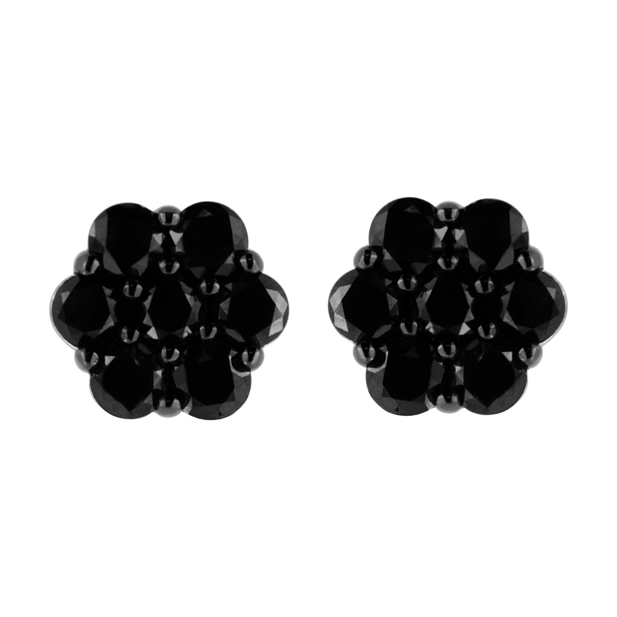 .925 Sterling Silver 1.0 Cttw Prong Set Round-Cut Treated Black Diamond Floral Cluster Stud Earring (Fancy Black Color, I1-I2 Clarity) - LinkagejewelrydesignLinkagejewelrydesign