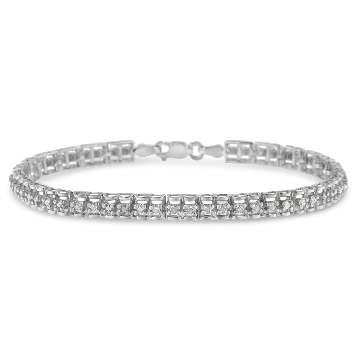 .925 Sterling Silver 1.0 Cttw Rose Cut Diamond Double-Link 7&quot; Tennis Bracelet (I-J Color, I3 Clarity) - LinkagejewelrydesignLinkagejewelrydesign