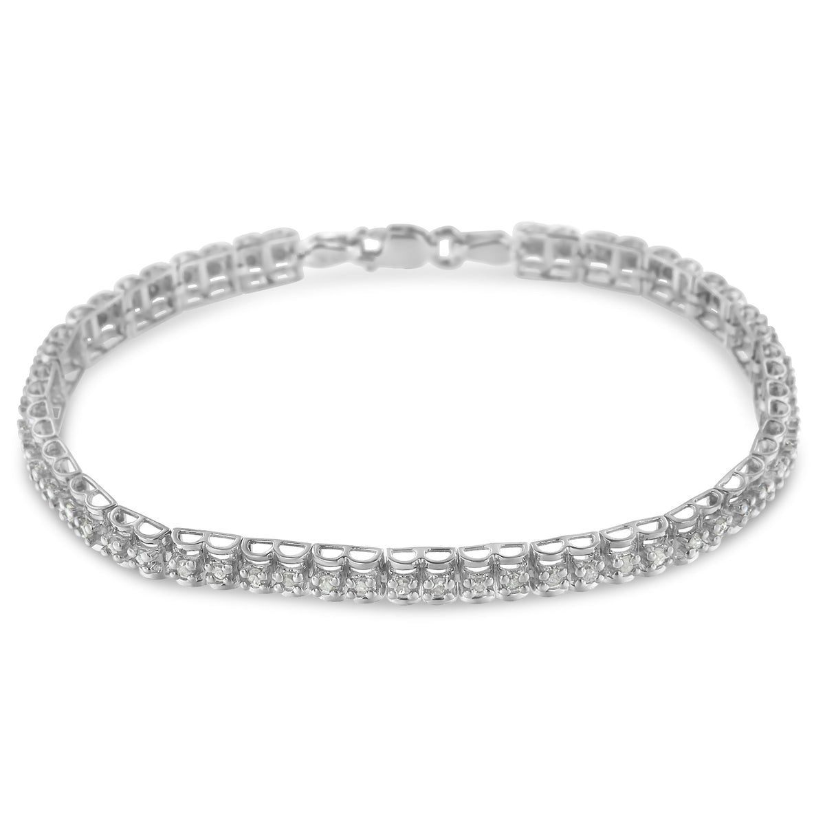 .925 Sterling Silver 1.0 Cttw Rose Cut Diamond Double-Link 7&quot; Tennis Bracelet (I-J Color, I3 Clarity) - LinkagejewelrydesignLinkagejewelrydesign