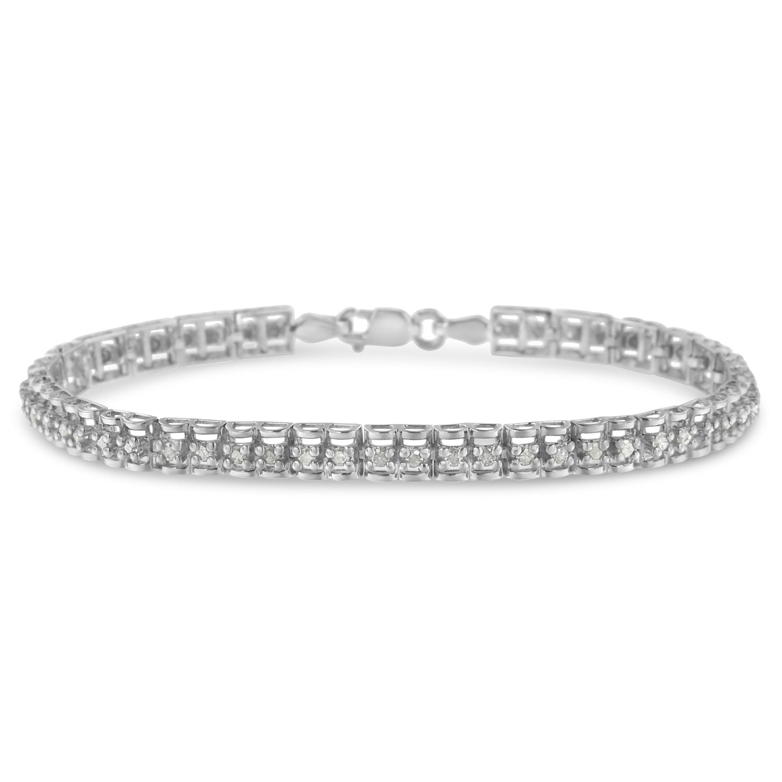 .925 Sterling Silver 1.0 Cttw Rose Cut Diamond Double-Link 7" Tennis Bracelet (I-J Color, I3 Clarity) - LinkagejewelrydesignLinkagejewelrydesign