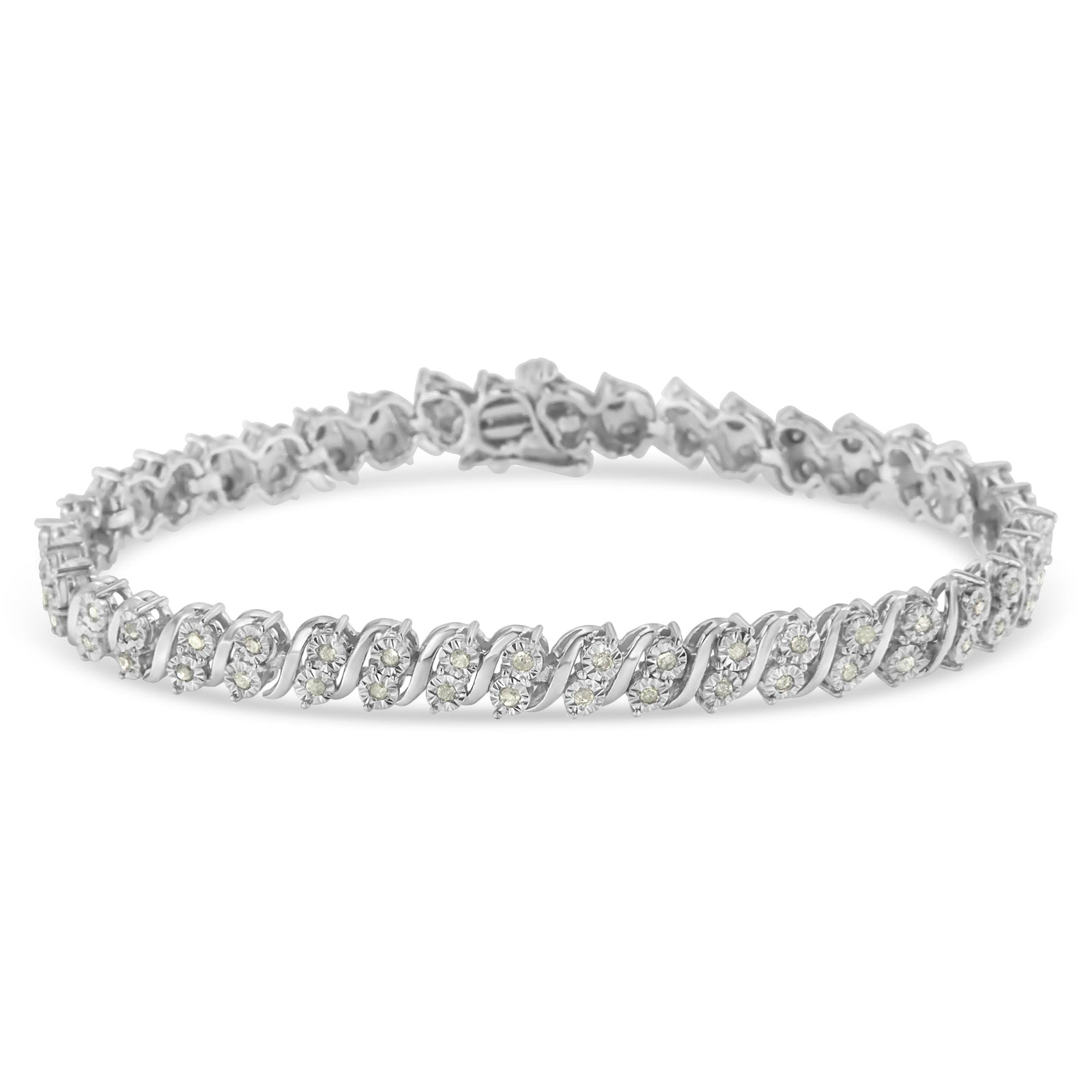 .925 Sterling Silver 1.0 Cttw Rose cut Diamond Two Stone S Link Tennis Bracelet (I-J Color, I2-I3 Clarity) - 7” - LinkagejewelrydesignLinkagejewelrydesign