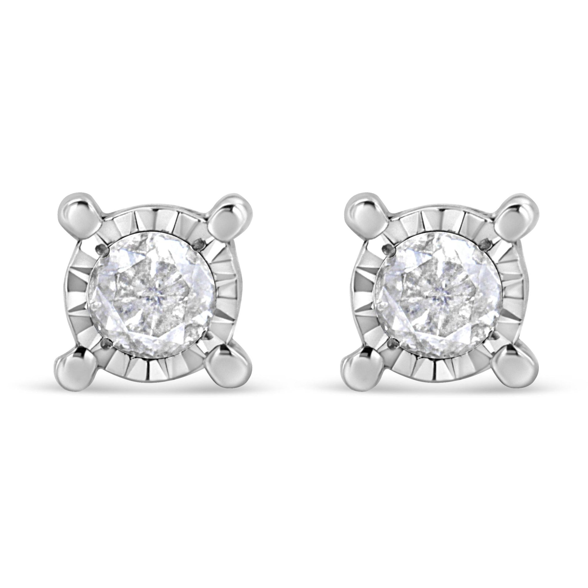 .925 Sterling Silver 1.0 Cttw Round Brilliant-Cut Diamond Miracle-Set Solitaire Stud Earrings (H-I Color, I2-I3 Clarity) - LinkagejewelrydesignLinkagejewelrydesign