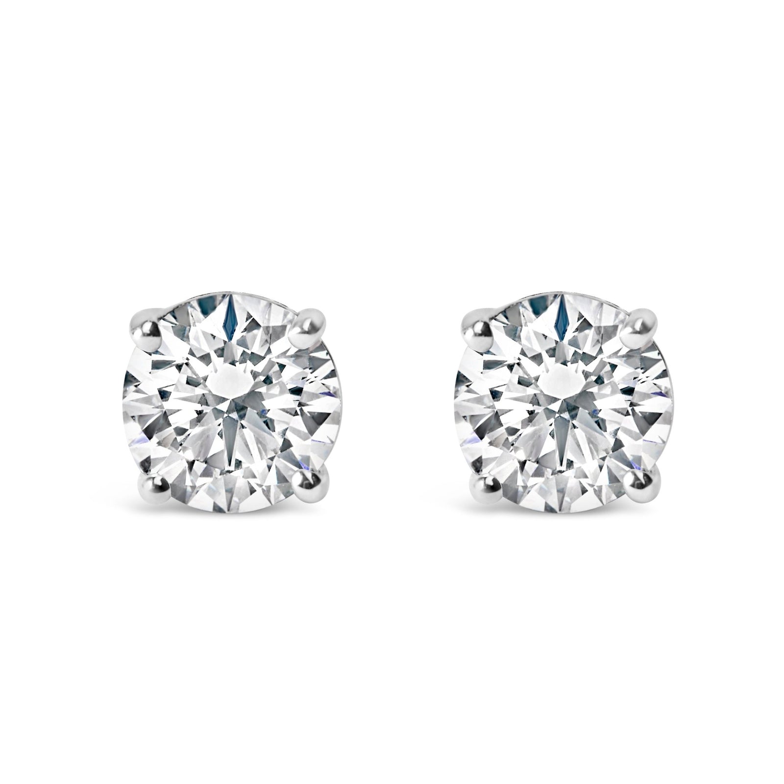.925 Sterling Silver 1.0 Cttw Round Brilliant Cut Lab Grown White Diamond 4 - Prong Classic Solitaire Stud Earrings (F - G Color, VS2 - SI1 Clarity) - LinkagejewelrydesignLinkagejewelrydesign