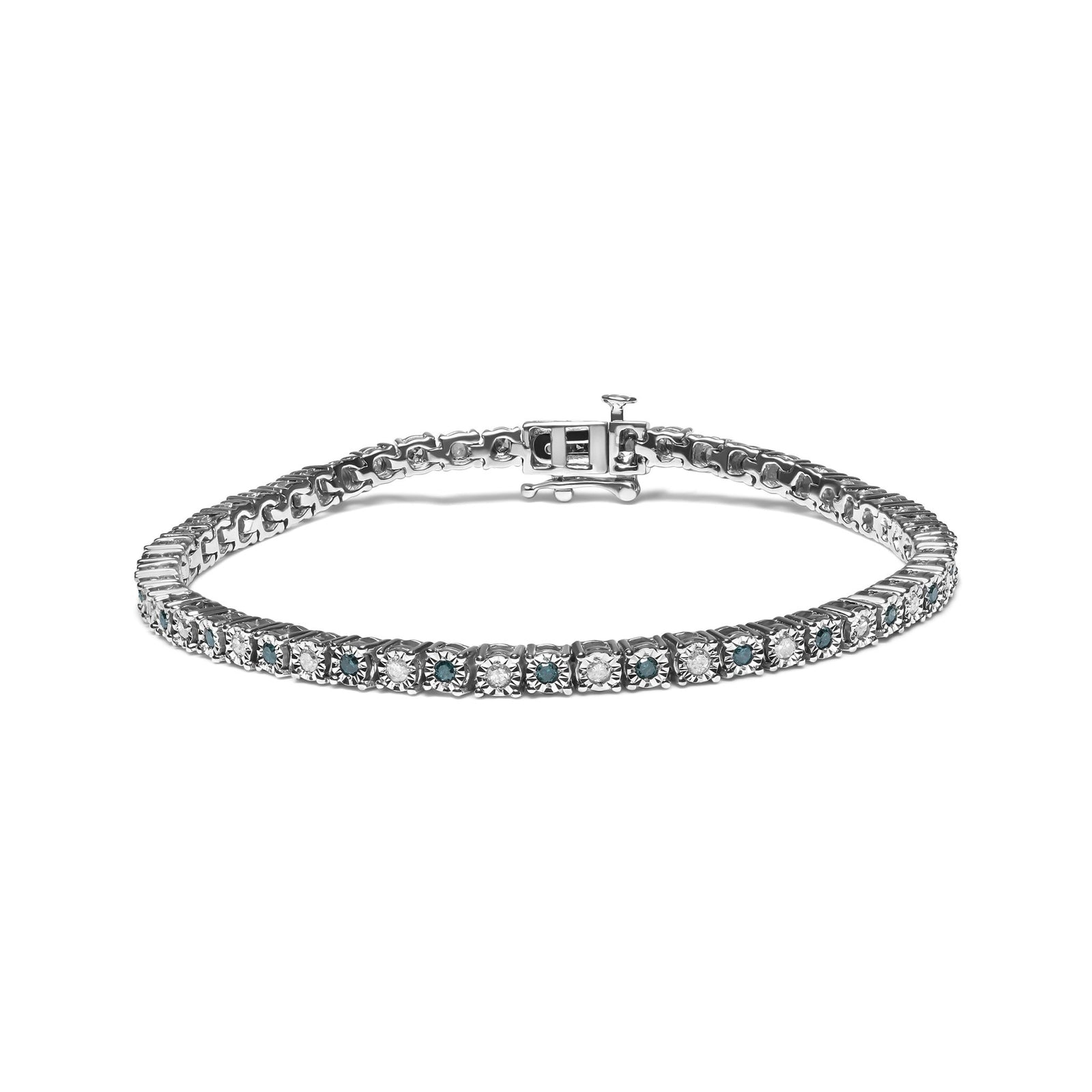.925 Sterling Silver 1.0 Cttw with Alternating Round White Diamond and Round Treated Green Diamond Tennis Bracelet (Green and I-J Color, I3 Clarity) - Size 7" Inches - LinkagejewelrydesignLinkagejewelrydesign
