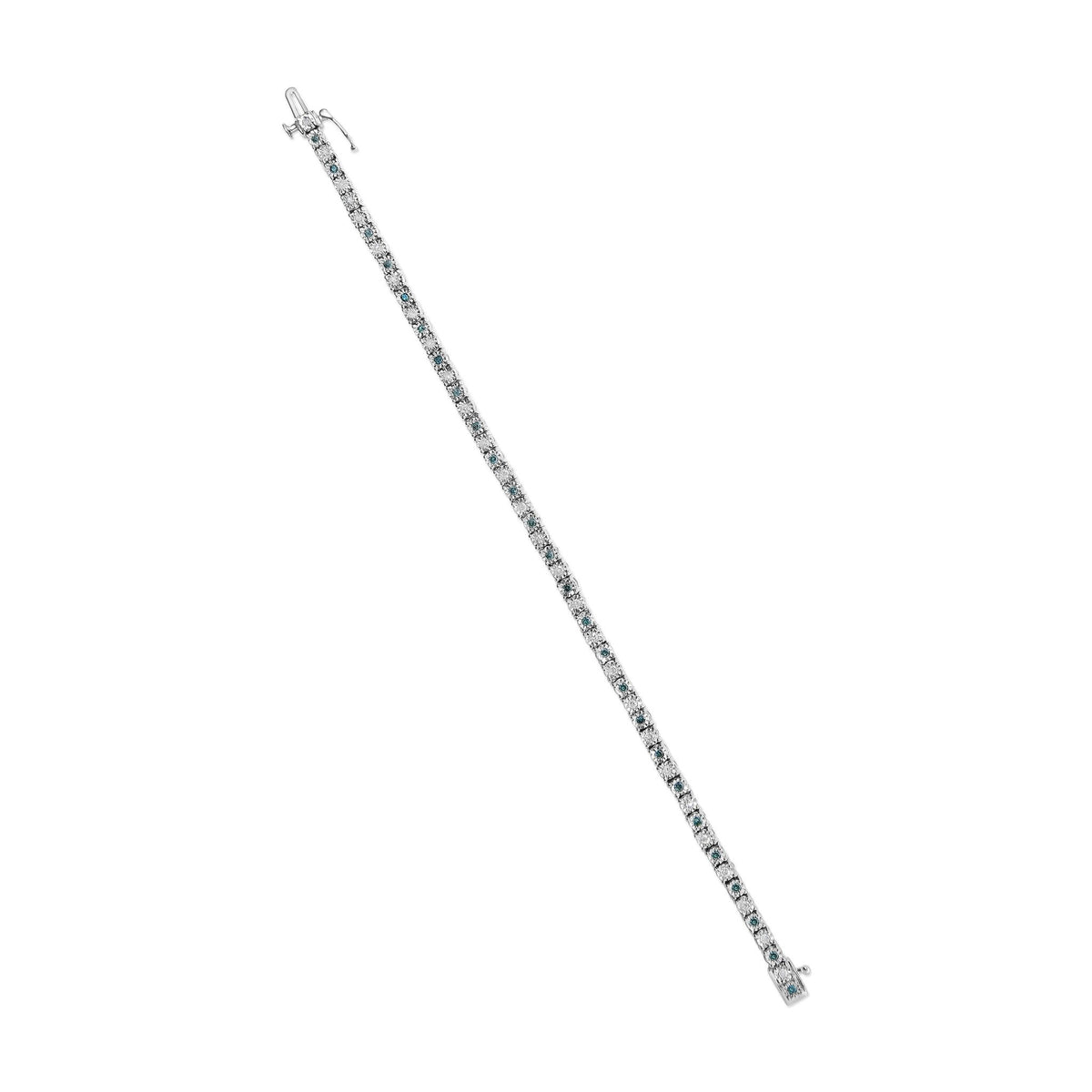 .925 Sterling Silver 1.0 Cttw with Alternating Round White Diamond and Round Treated Green Diamond Tennis Bracelet (Green and I-J Color, I3 Clarity) - Size 7" Inches - LinkagejewelrydesignLinkagejewelrydesign