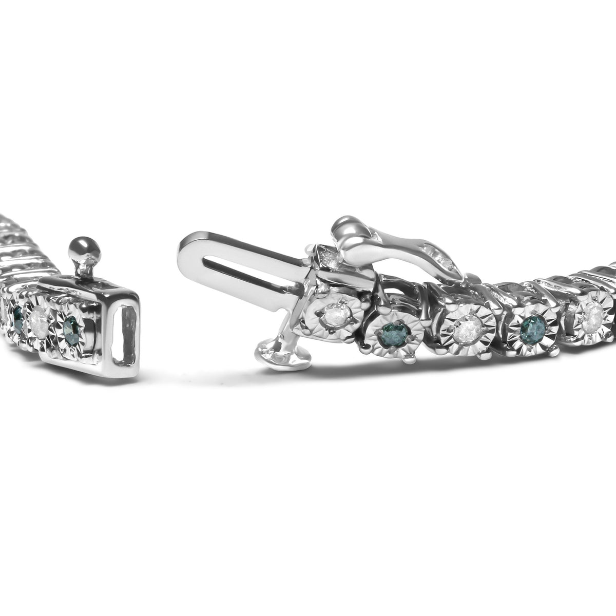 .925 Sterling Silver 1.0 Cttw with Alternating Round White Diamond and Round Treated Green Diamond Tennis Bracelet (Green and I-J Color, I3 Clarity) - Size 7" Inches - LinkagejewelrydesignLinkagejewelrydesign
