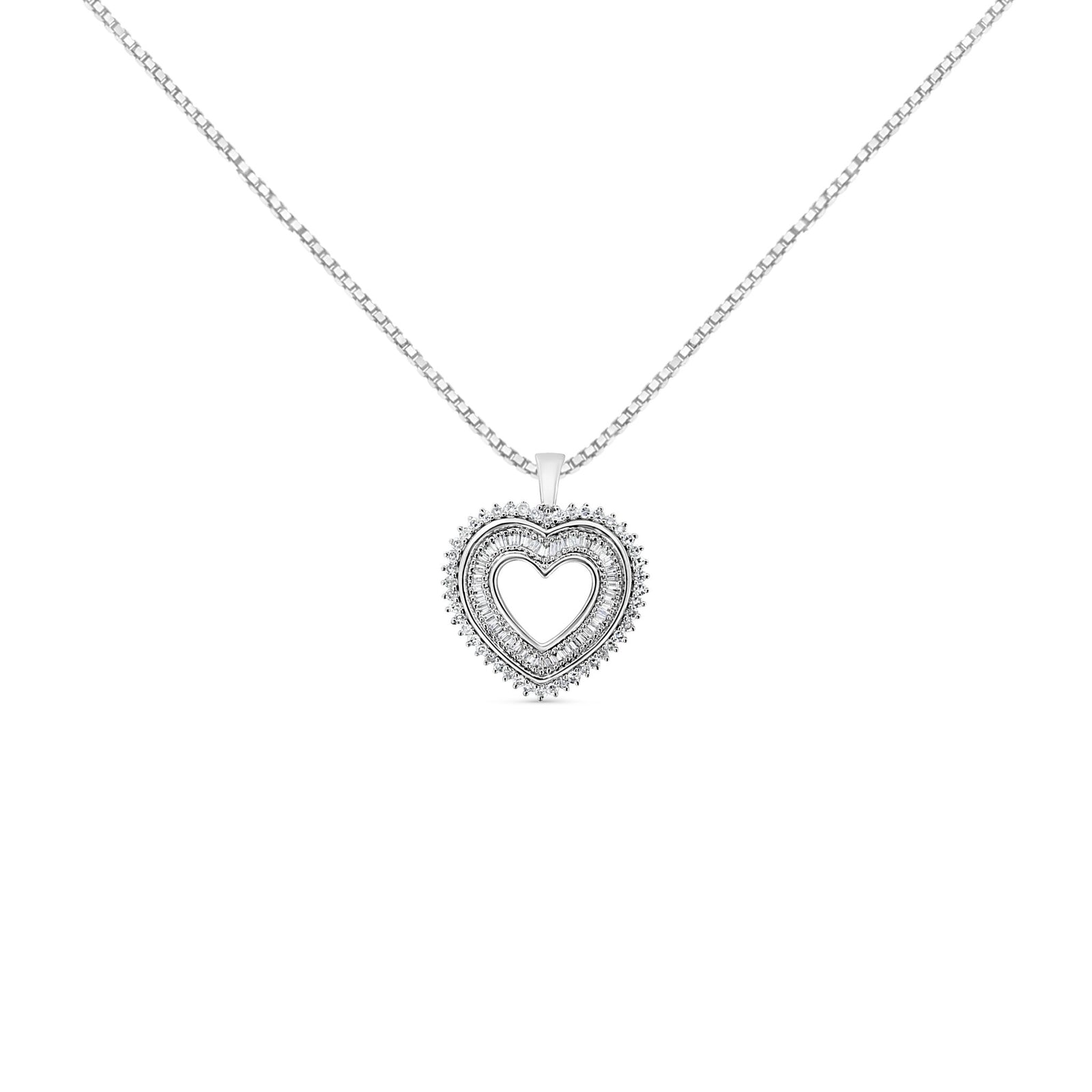 .925 Sterling Silver 1.0 Ctw Diamond Shadow Open Heart Halo 18" Pendant Necklace (I-J Color, I1-I2 Clarity) - LinkagejewelrydesignLinkagejewelrydesign