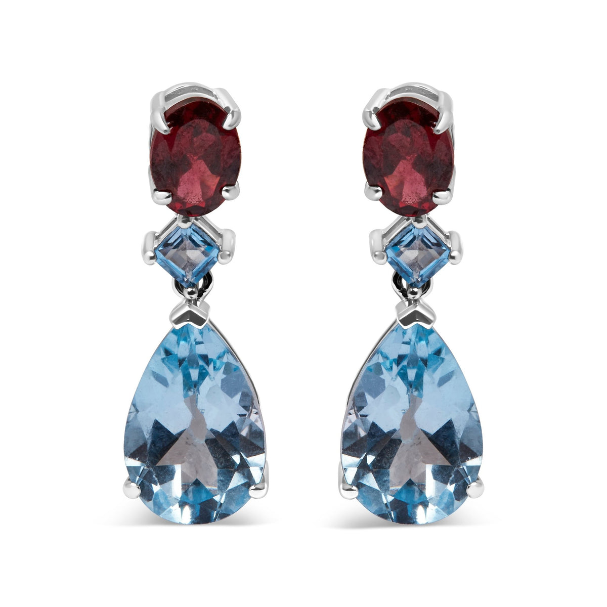 .925 Sterling Silver 10.0 Carat Blue Topaz and Grape Rhodolite Garnet Dangle Drop Earrings 1&quot; Inch Dangle Length - LinkagejewelrydesignLinkagejewelrydesign