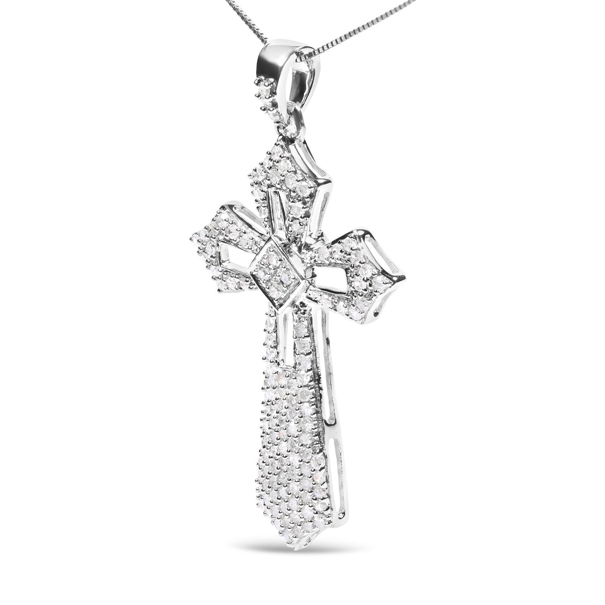 .925 Sterling Silver 1.00 Cttw Diamond Fleur De Lis Cross 18&quot; Pendant Necklace (H-I Color, I2-I3 Clarity) - LinkagejewelrydesignLinkagejewelrydesign