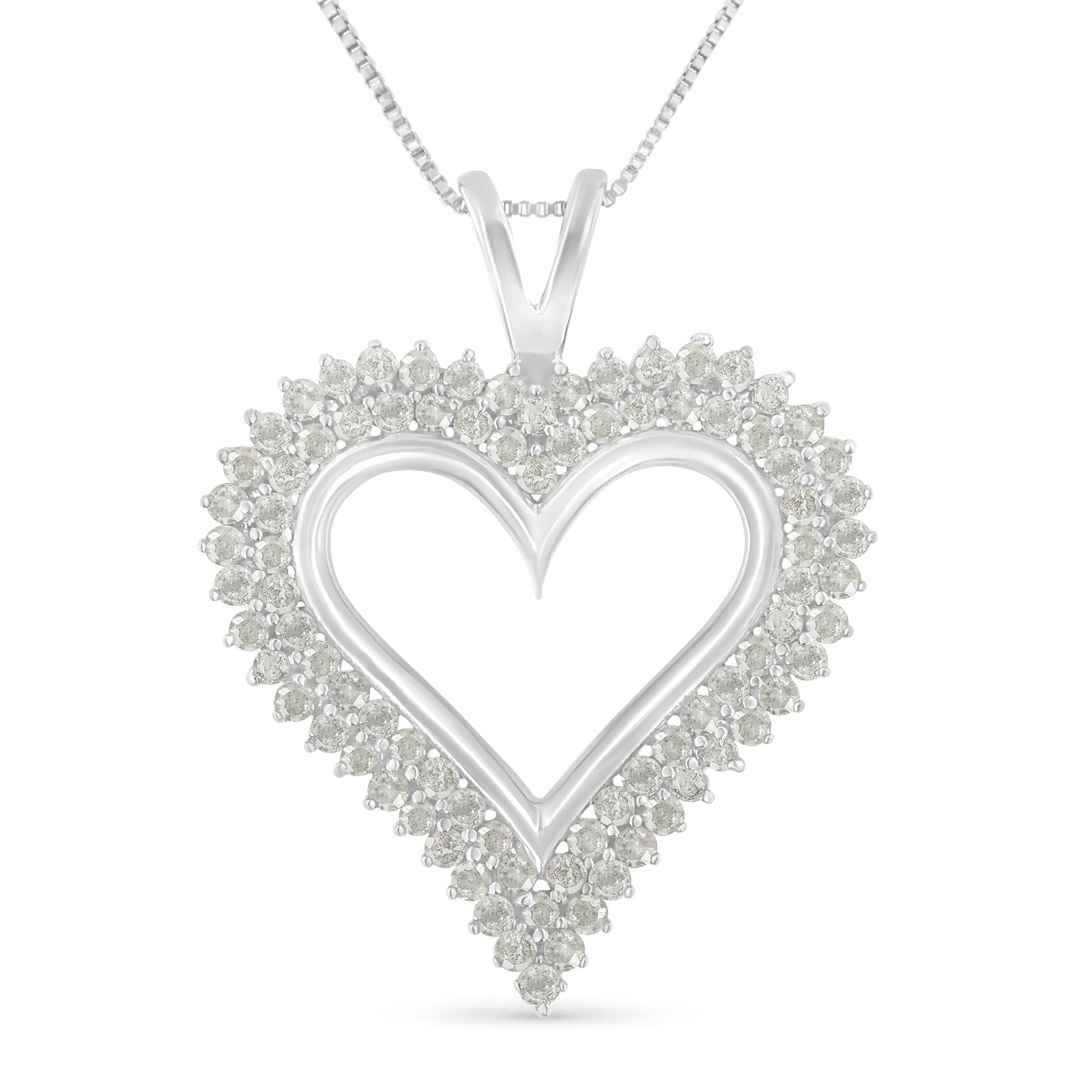 .925 Sterling Silver 1.00 Cttw Diamond Heart 18" Pendant Necklace (I-J Color, I2-I3 Clarity) - LinkagejewelrydesignLinkagejewelrydesign