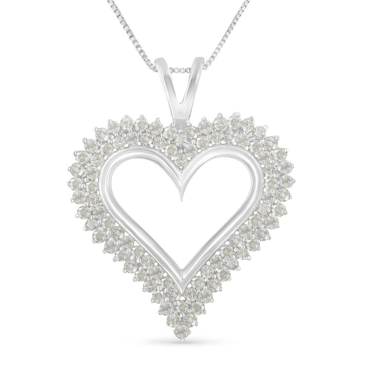 .925 Sterling Silver 1.00 Cttw Diamond Heart 18&quot; Pendant Necklace (I-J Color, I2-I3 Clarity) - LinkagejewelrydesignLinkagejewelrydesign