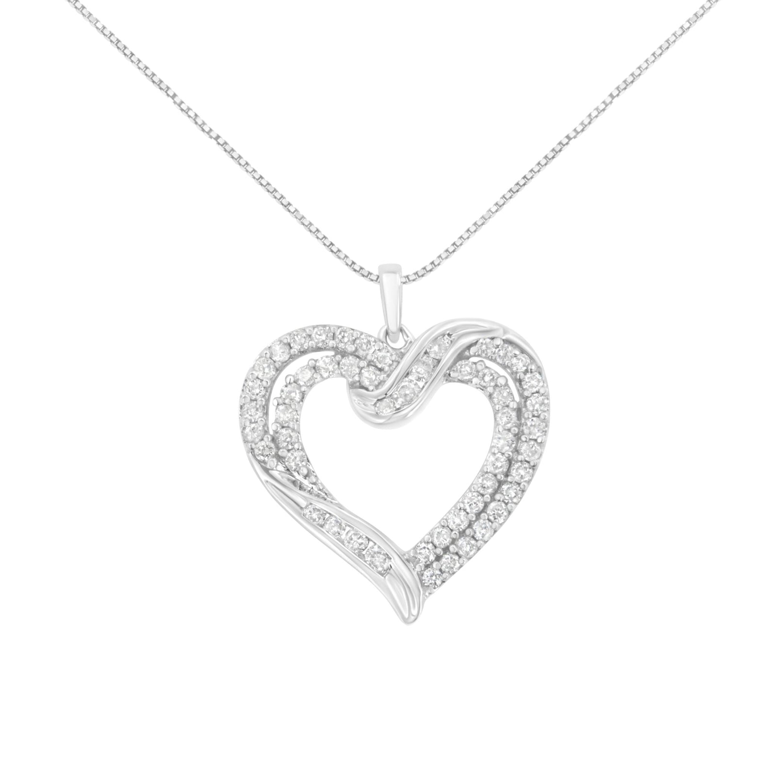 .925 Sterling Silver 1.00 Cttw Diamond Interwoven Double Heart 18" Pendant Necklace (I-J Color, I2-I3 Clarity) - LinkagejewelrydesignLinkagejewelrydesign
