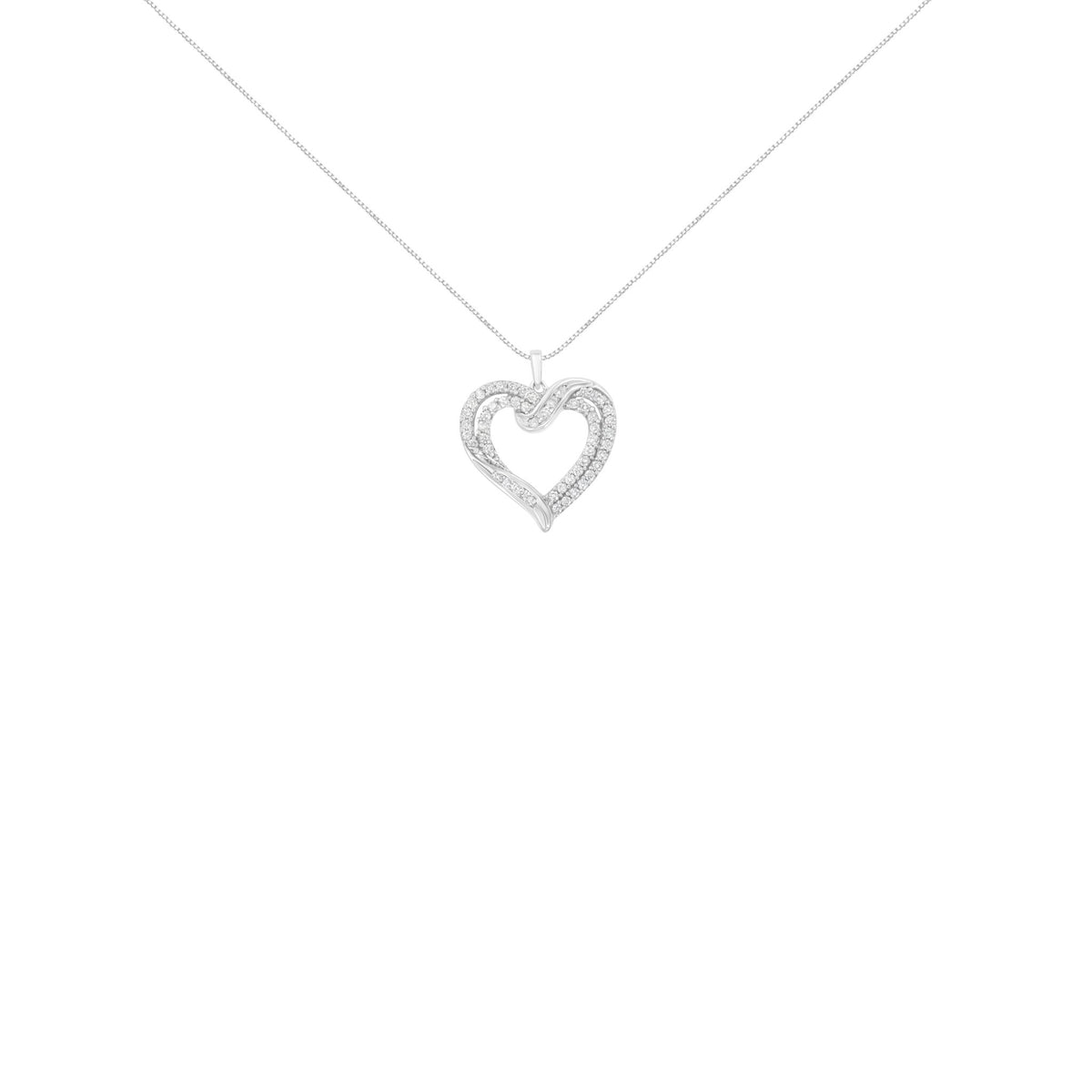 .925 Sterling Silver 1.00 Cttw Diamond Interwoven Double Heart 18&quot; Pendant Necklace (I-J Color, I2-I3 Clarity) - LinkagejewelrydesignLinkagejewelrydesign