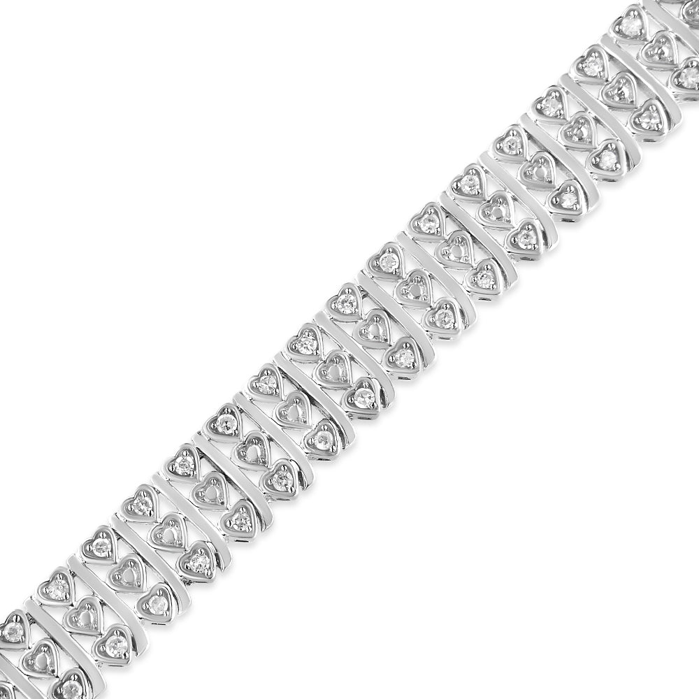 .925 Sterling Silver 1.00 Cttw Diamond Multi Row Heart Link Bracelet (H-I Color, I1-I2 Clarity) - 7.25&quot; Inches - LinkagejewelrydesignLinkagejewelrydesign