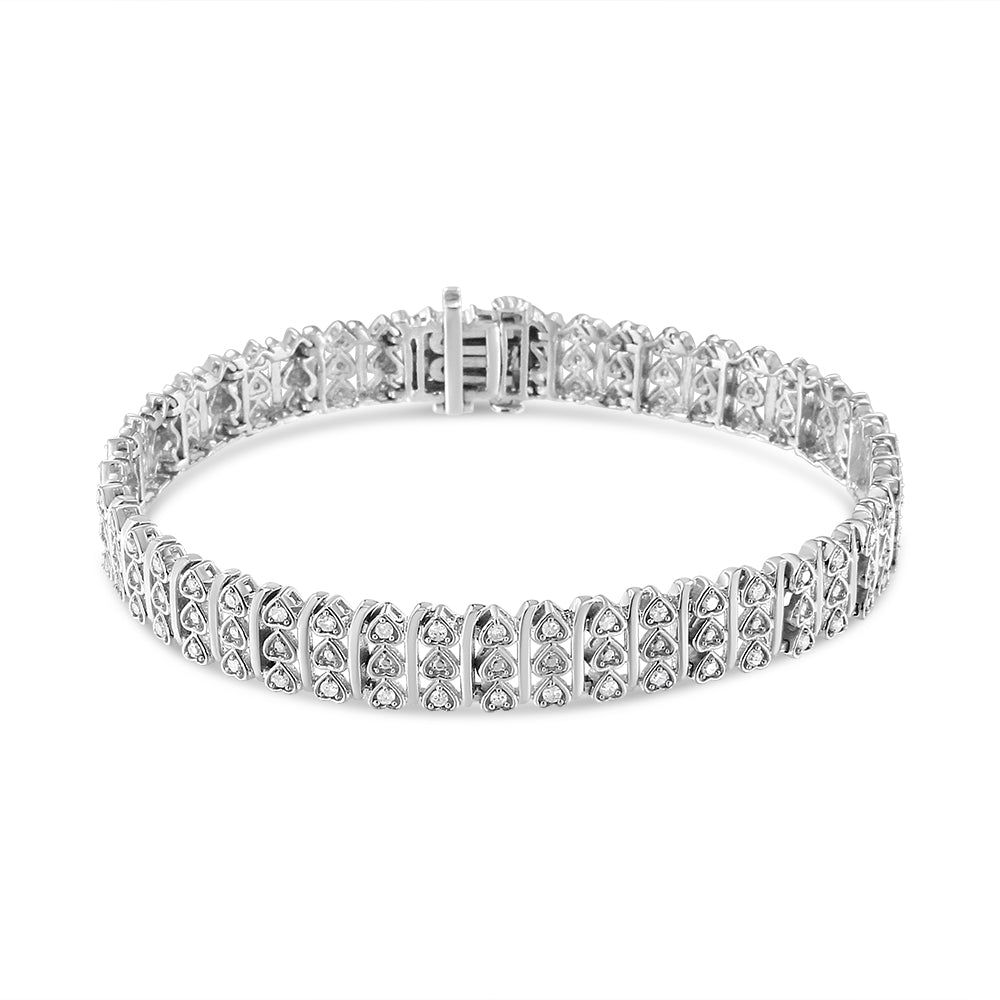 .925 Sterling Silver 1.00 Cttw Diamond Multi Row Heart Link Bracelet (H-I Color, I1-I2 Clarity) - 7.25&quot; Inches - LinkagejewelrydesignLinkagejewelrydesign