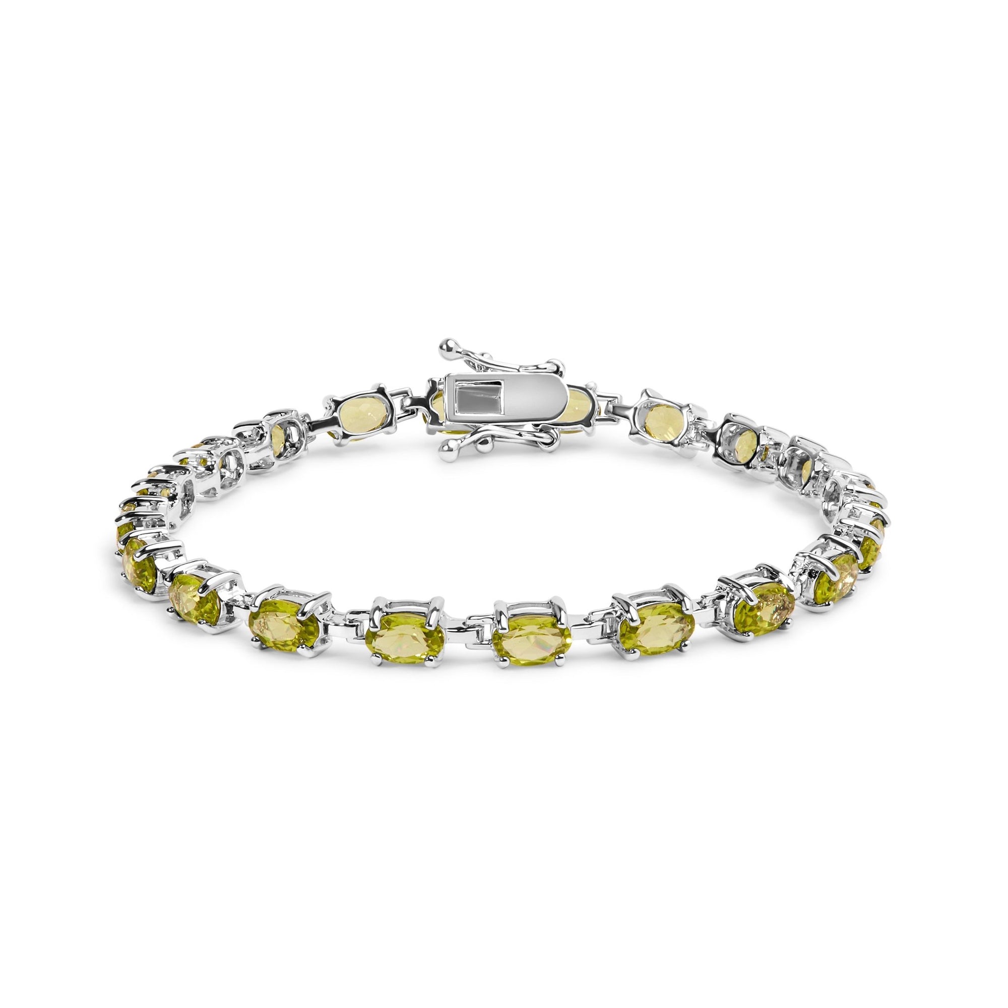 .925 Sterling Silver 10.0 Cttw Oval Shaped Created Green Peridot Link Bracelet - 7 inches" - LinkagejewelrydesignLinkagejewelrydesign