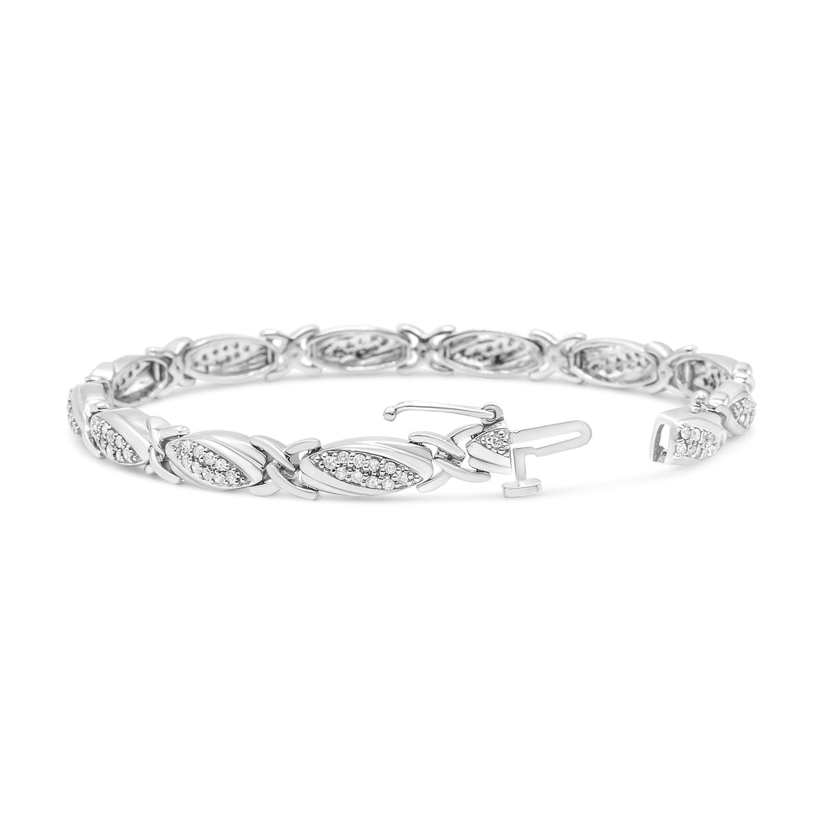 .925 Sterling Silver 1.00 Cttw Round Diamond X-Link Bracelet (I-J Color, I2-I3 Clarity) - Size 7.25&quot; - LinkagejewelrydesignLinkagejewelrydesign