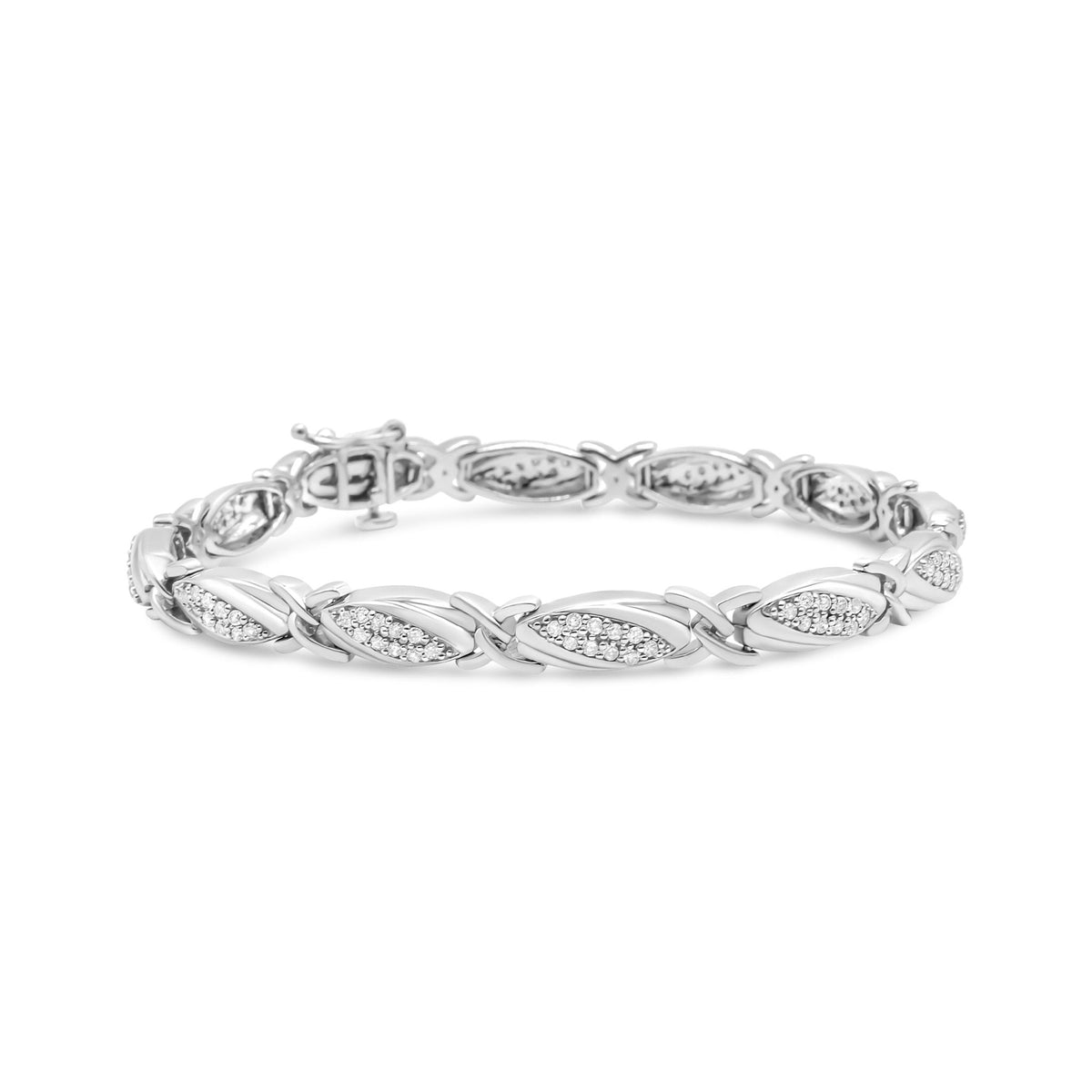 .925 Sterling Silver 1.00 Cttw Round Diamond X-Link Bracelet (I-J Color, I2-I3 Clarity) - Size 7.25&quot; - LinkagejewelrydesignLinkagejewelrydesign