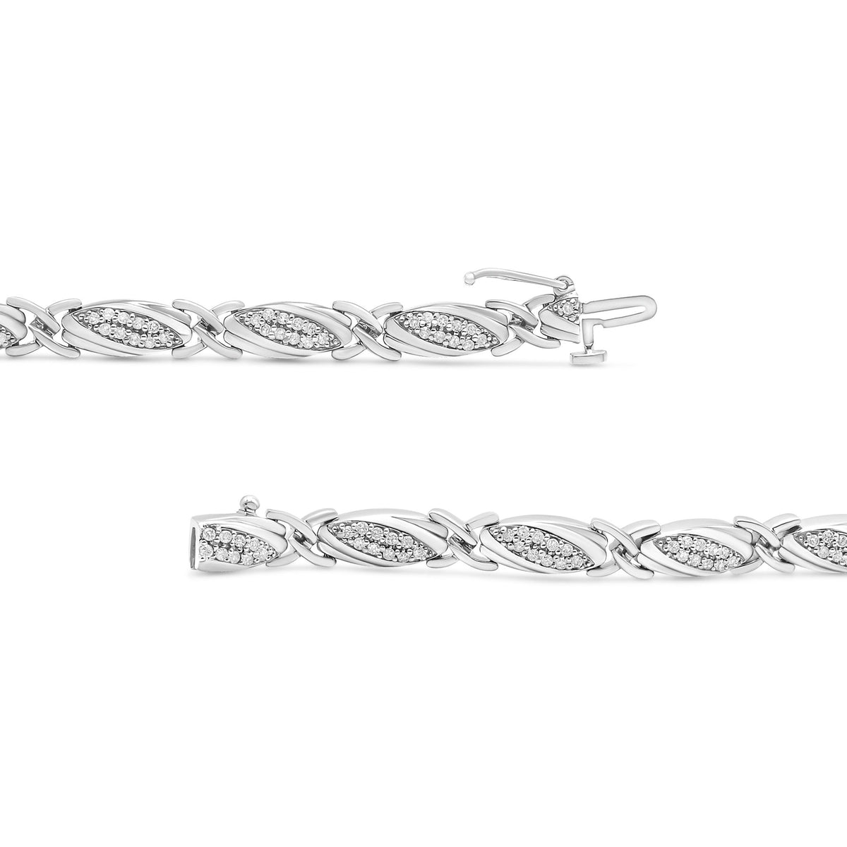 .925 Sterling Silver 1.00 Cttw Round Diamond X-Link Bracelet (I-J Color, I2-I3 Clarity) - Size 7.25&quot; - LinkagejewelrydesignLinkagejewelrydesign