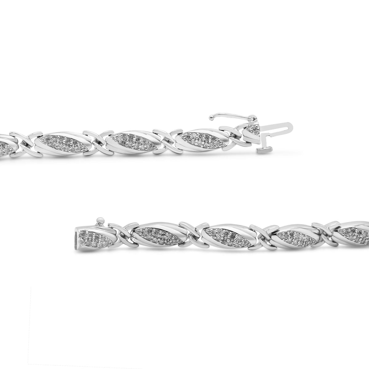 .925 Sterling Silver 1.00 Cttw Round Diamond X-Link Bracelet (I-J Color, I2-I3 Clarity) - Size 7.25&quot; - LinkagejewelrydesignLinkagejewelrydesign