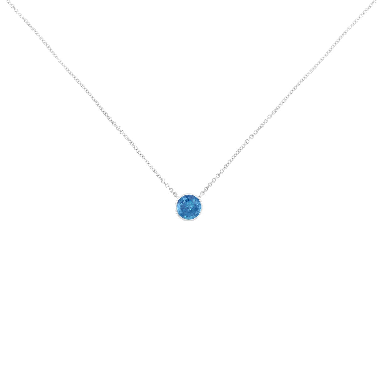 .925 Sterling Silver 1/10 Carat Blue Diamond Suspended Bezel-Set Solitaire 16&quot;-18&quot; Adjustable Pendant Necklace (Color Enhanced, I1-I2 Clarity) - LinkagejewelrydesignLinkagejewelrydesign