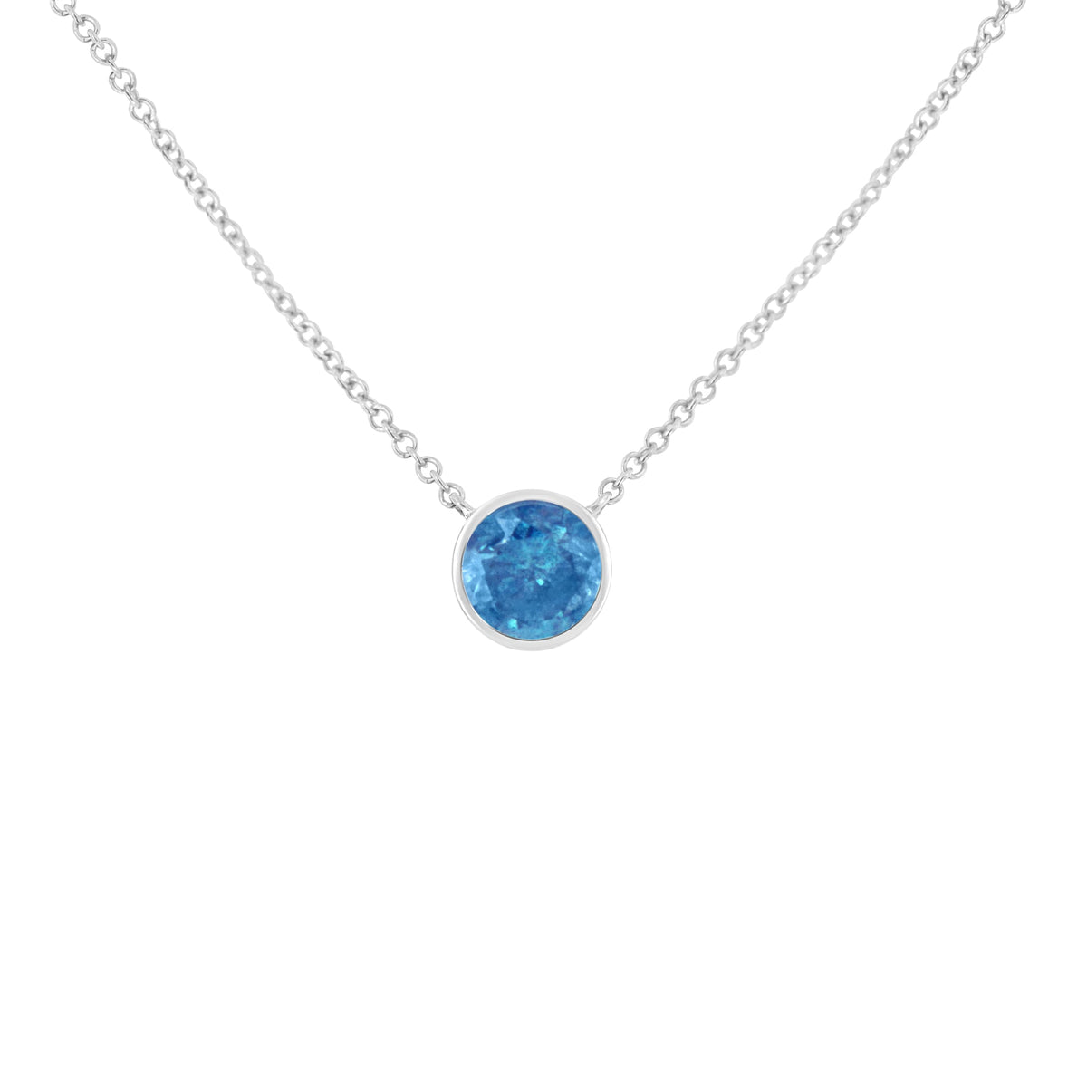 .925 Sterling Silver 1/10 Carat Blue Diamond Suspended Bezel-Set Solitaire 16&quot;-18&quot; Adjustable Pendant Necklace (Color Enhanced, I1-I2 Clarity) - LinkagejewelrydesignLinkagejewelrydesign