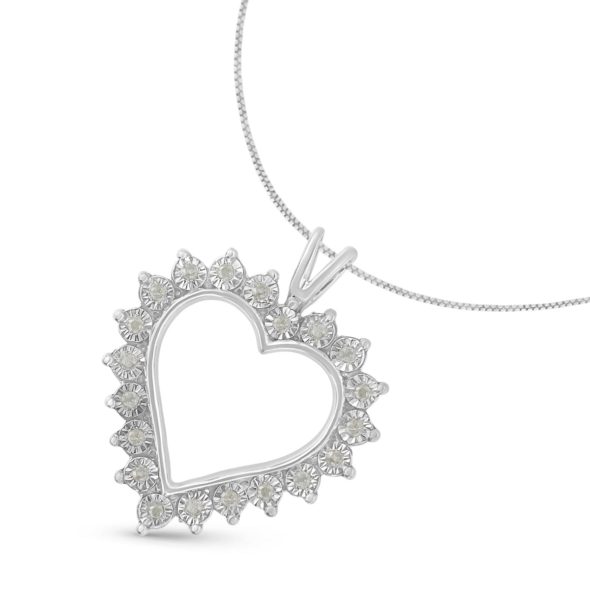 .925 Sterling Silver 1/10 cttw 3-Prong Diamond Open Heart Pendant Necklace (I-J Color, I3 Clarity) - 18” - LinkagejewelrydesignLinkagejewelrydesign