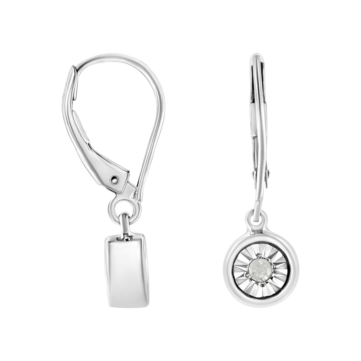 .925 Sterling Silver 1/10 Cttw Bezel-Set Round-Cut Diamond Accent Dangle Earring (I-J Color, I3 Clarity) - LinkagejewelrydesignLinkagejewelrydesign