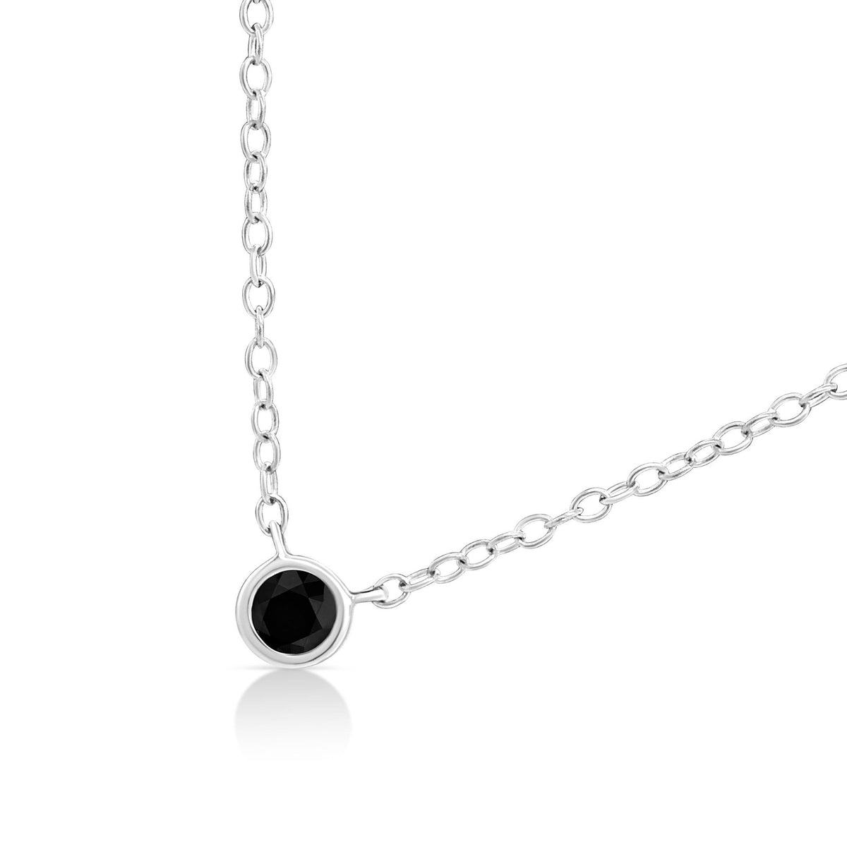 .925 Sterling Silver 1/10 Cttw Black Diamond Suspended Bezel-Set Solitaire 16&quot;-18&quot; Adjustable Pendant Necklace (Color Enhanced, I1-I2 Clarity) - LinkagejewelrydesignLinkagejewelrydesign