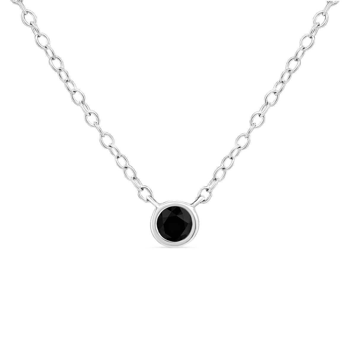 .925 Sterling Silver 1/10 Cttw Black Diamond Suspended Bezel-Set Solitaire 16&quot;-18&quot; Adjustable Pendant Necklace (Color Enhanced, I1-I2 Clarity) - LinkagejewelrydesignLinkagejewelrydesign