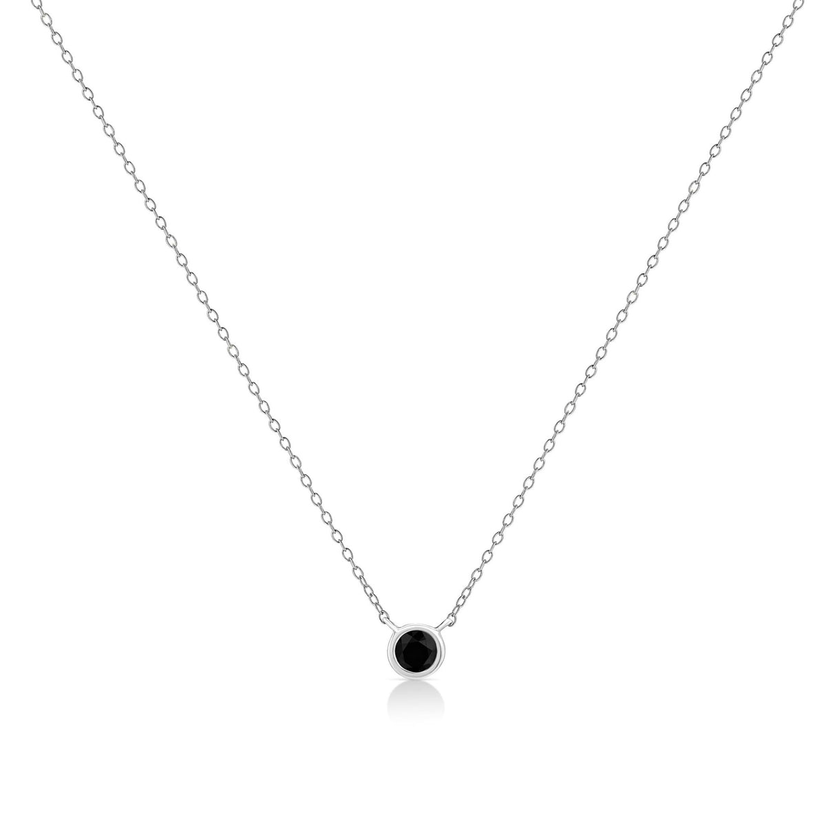 .925 Sterling Silver 1/10 Cttw Black Diamond Suspended Bezel-Set Solitaire 16&quot;-18&quot; Adjustable Pendant Necklace (Color Enhanced, I1-I2 Clarity) - LinkagejewelrydesignLinkagejewelrydesign