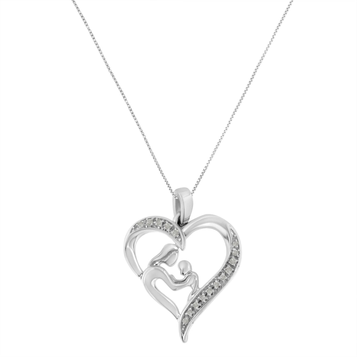 .925 Sterling Silver 1/10 cttw Diamond Heart and Mother 18&quot; Pendant Necklace (I-J Color, I3 Clarity) - LinkagejewelrydesignLinkagejewelrydesign
