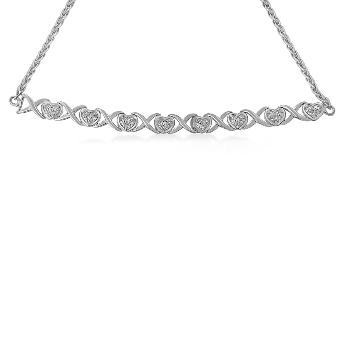 .925 Sterling Silver 1/10 Cttw Diamond Heart and X-Link 6”-9” Adjustable Bolo Bracelet (H-I Color, I2-I3 Clarity) - LinkagejewelrydesignLinkagejewelrydesign