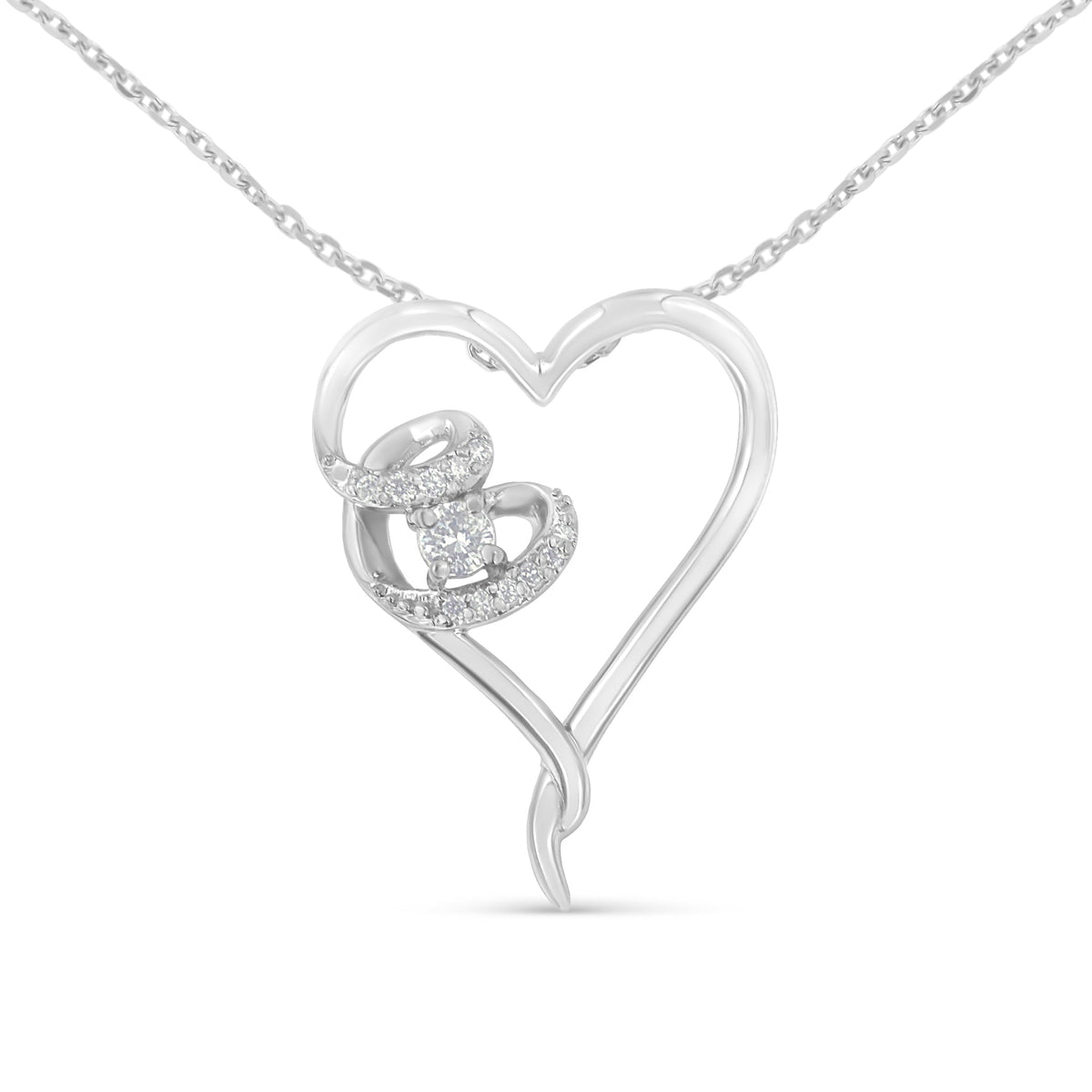 .925 Sterling Silver 1/10 cttw Diamond Heart Pendant Necklace (H-I, I1-I2) - LinkagejewelrydesignLinkagejewelrydesign