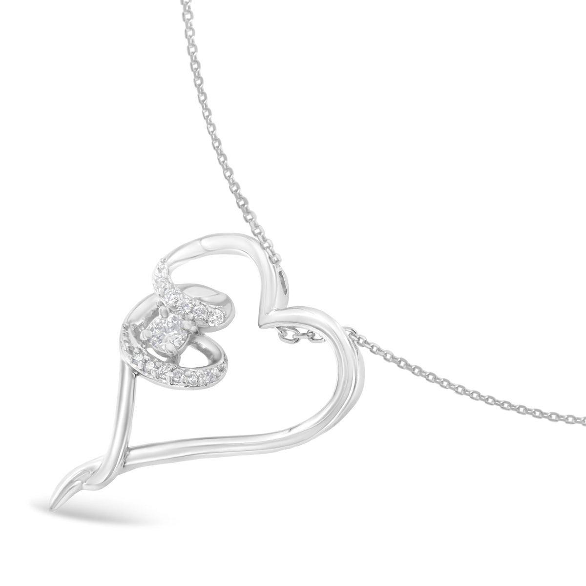 .925 Sterling Silver 1/10 cttw Diamond Heart Pendant Necklace (H-I, I1-I2) - LinkagejewelrydesignLinkagejewelrydesign