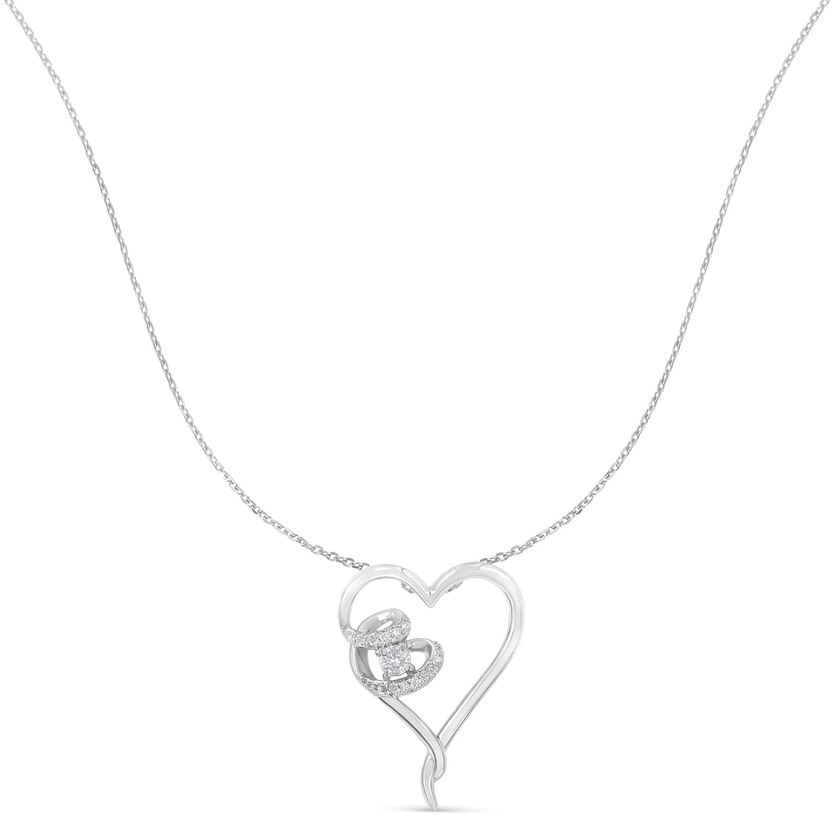 .925 Sterling Silver 1/10 cttw Diamond Heart Pendant Necklace (H-I, I1-I2) - LinkagejewelrydesignLinkagejewelrydesign