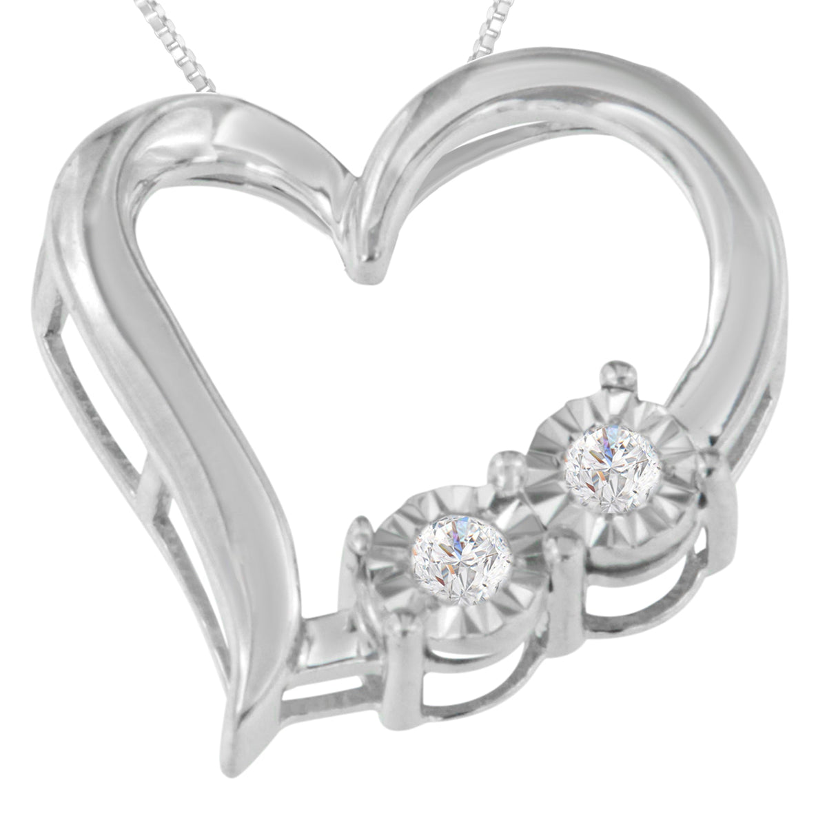 .925 Sterling Silver 1/10 cttw Diamond Heart Pendant Necklace (I-J, I3) - LinkagejewelrydesignLinkagejewelrydesign