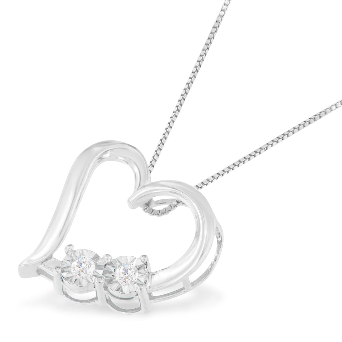 .925 Sterling Silver 1/10 cttw Diamond Heart Pendant Necklace (I-J, I3) - LinkagejewelrydesignLinkagejewelrydesign