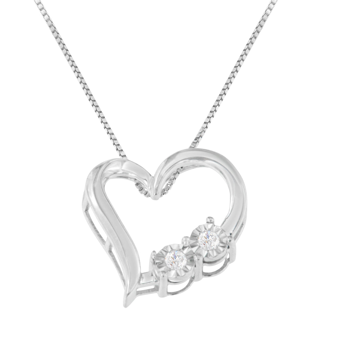 .925 Sterling Silver 1/10 cttw Diamond Heart Pendant Necklace (I-J, I3) - LinkagejewelrydesignLinkagejewelrydesign