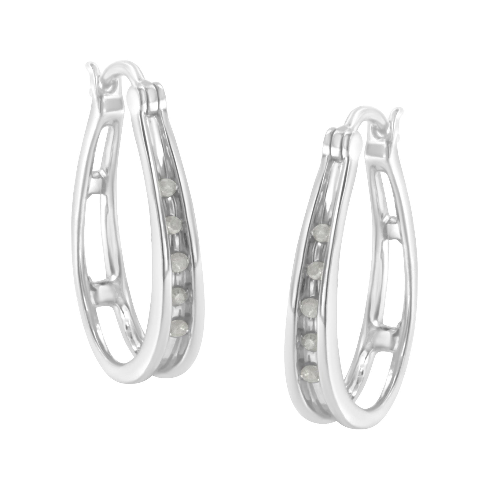 .925 Sterling Silver 1/10 Cttw Diamond Hoop Earrings (I-J Color, I3 Clarity)  - LinkagejewelrydesignLinkagejewelrydesign