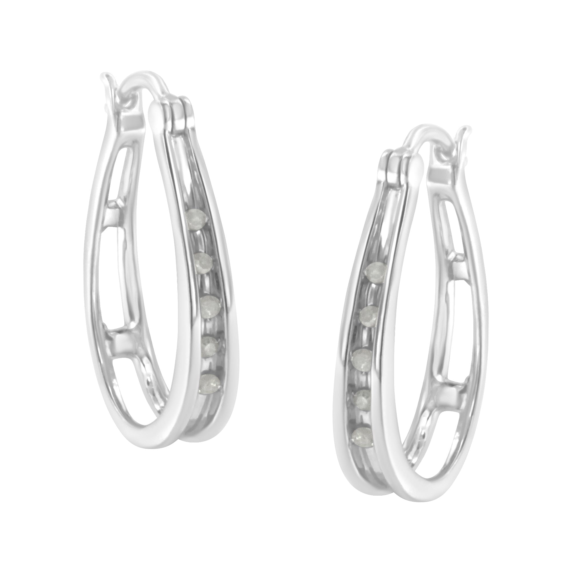 .925 Sterling Silver 1/10 Cttw Diamond Hoop Earrings (I-J Color, I3 Clarity)  - LinkagejewelrydesignLinkagejewelrydesign