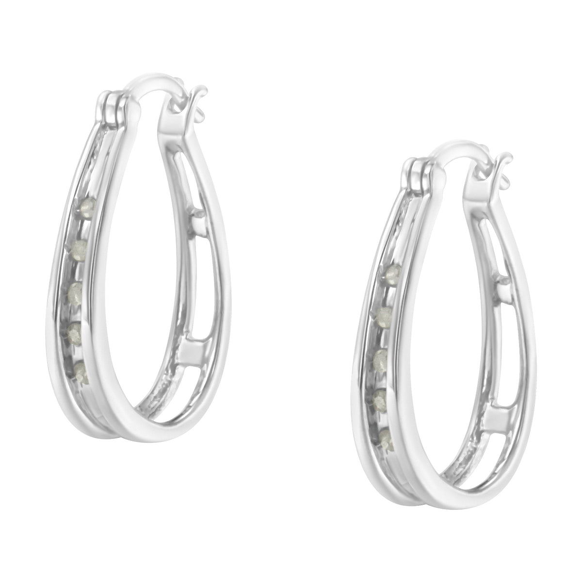 .925 Sterling Silver 1/10 Cttw Diamond Hoop Earrings (I-J Color, I3 Clarity)  - LinkagejewelrydesignLinkagejewelrydesign