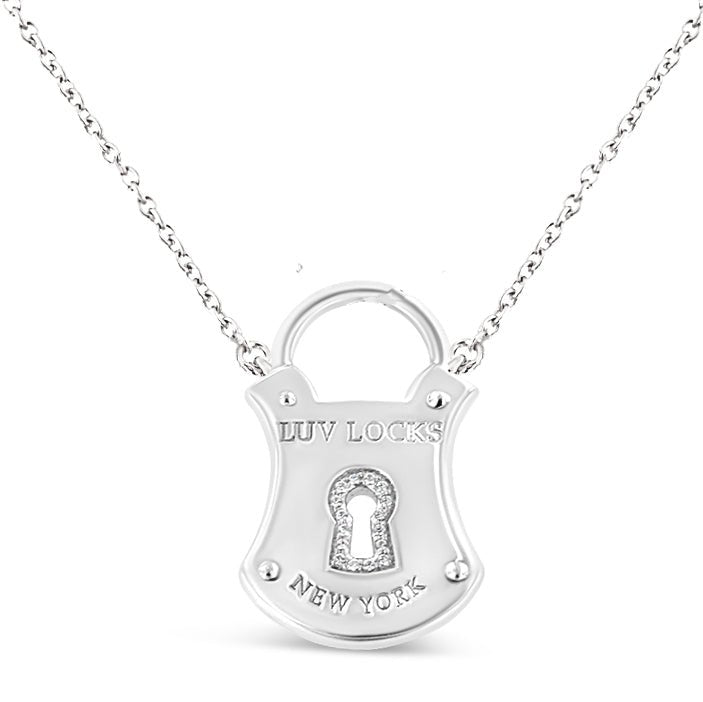 .925 Sterling Silver 1/10 Cttw Diamond Lock Pendant 18" Necklace (H-I Color, I1-I2 Clarity) - LinkagejewelrydesignLinkagejewelrydesign