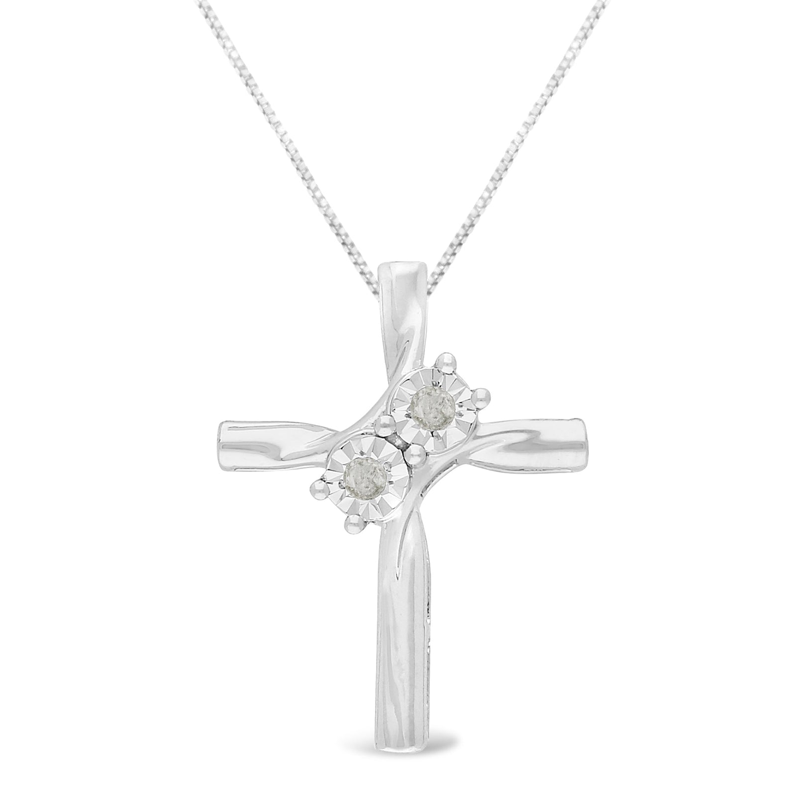 .925 Sterling Silver 1/10 Cttw Diamond Miracle-Set 2 Stone 'Together Forever' Curved Cross 18” Pendant Necklace (I-J Color, I2-I3 Clarity) - LinkagejewelrydesignLinkagejewelrydesign