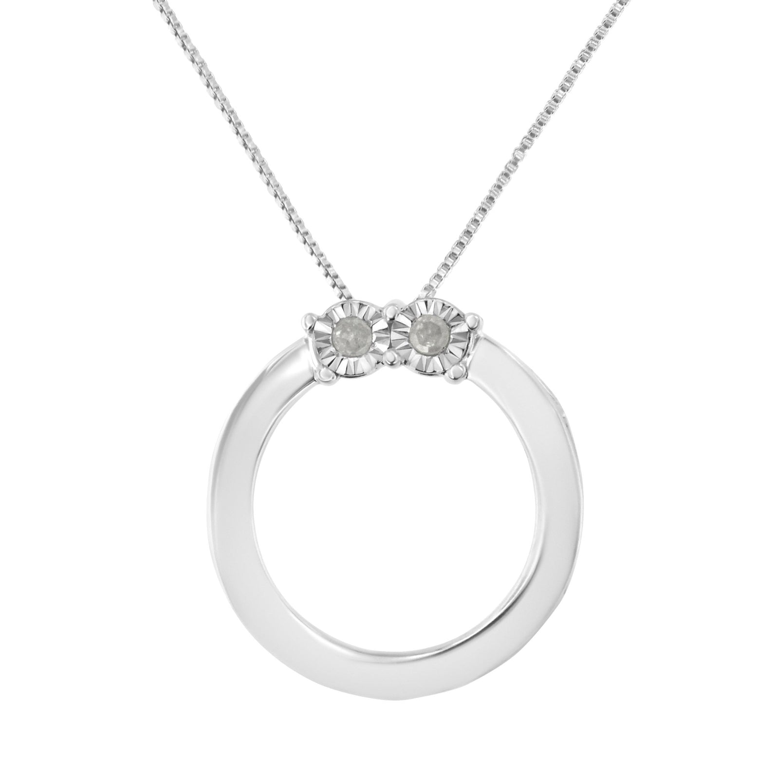 .925 Sterling Silver 1/10 Cttw Diamond Miracle-Set 2 Stone 'Together Forever' Open Circle 18" Box Chain Pendant Necklace (I-J Color, I2-I3 Clarity) - LinkagejewelrydesignLinkagejewelrydesign