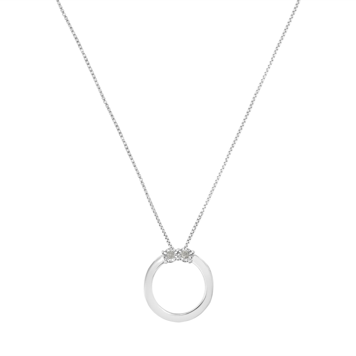 .925 Sterling Silver 1/10 Cttw Diamond Miracle-Set 2 Stone &#39;Together Forever&#39; Open Circle 18&quot; Box Chain Pendant Necklace (I-J Color, I2-I3 Clarity) - LinkagejewelrydesignLinkagejewelrydesign