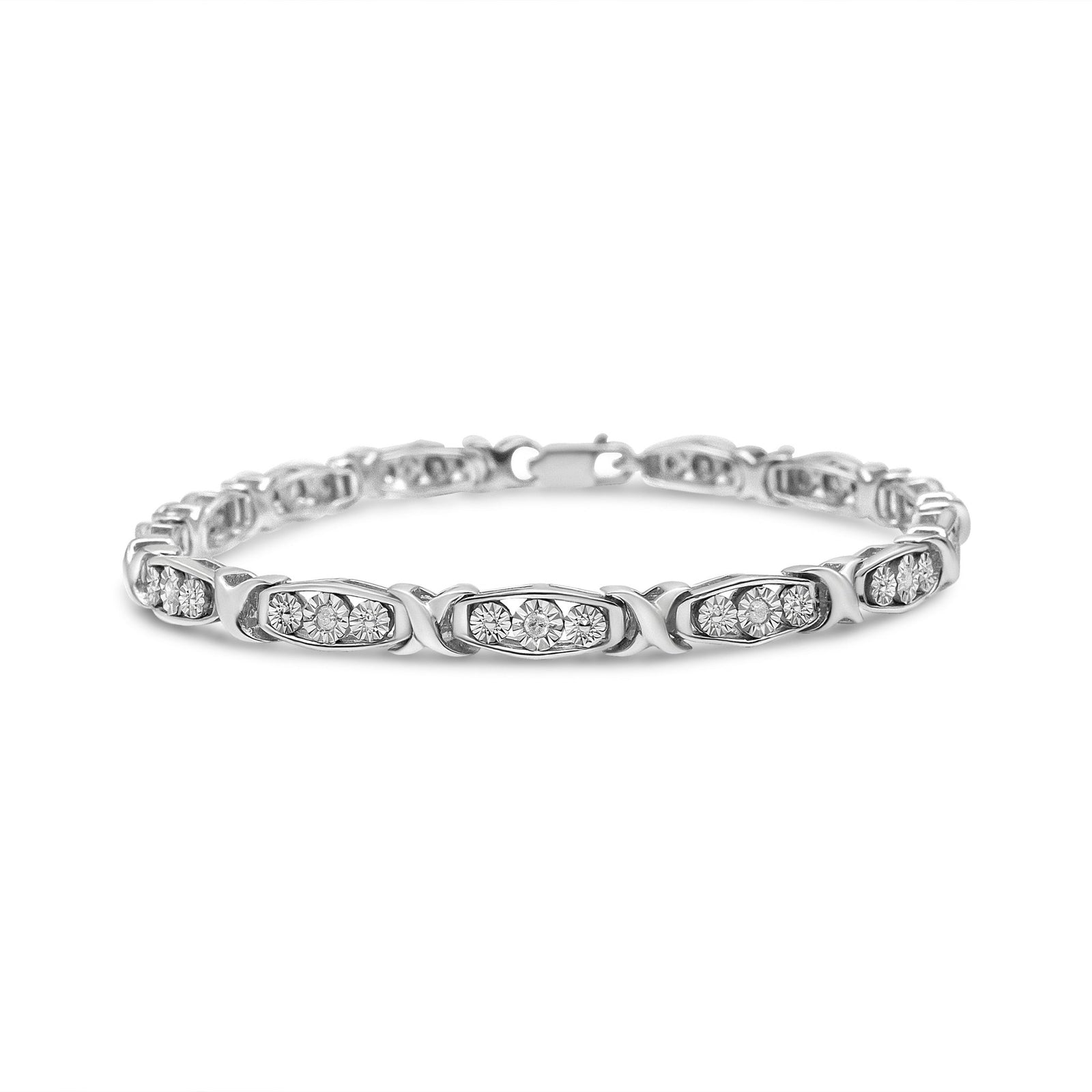 .925 Sterling Silver 1/10 Cttw Diamond Miracle Set 3 Stone Link Bracelet (I-J Color, I2-I3 Quality) - 7.25" Inches - LinkagejewelrydesignLinkagejewelrydesign