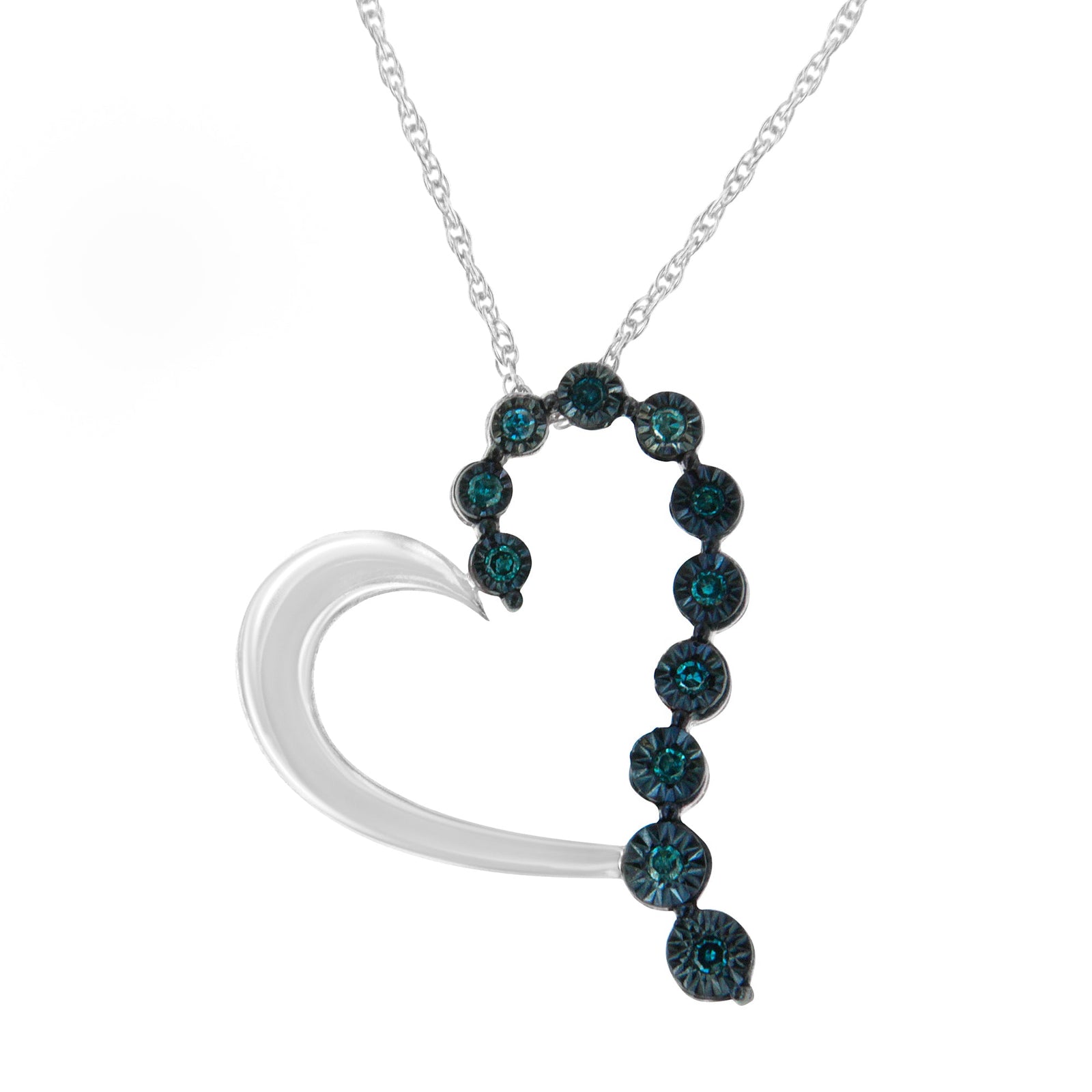 .925 Sterling Silver 1/10 Cttw Diamond Miracle-Set Open Heart 18" Pendant Necklace (Enhanced Blue Color, I2-I3 Clarity) - LinkagejewelrydesignLinkagejewelrydesign