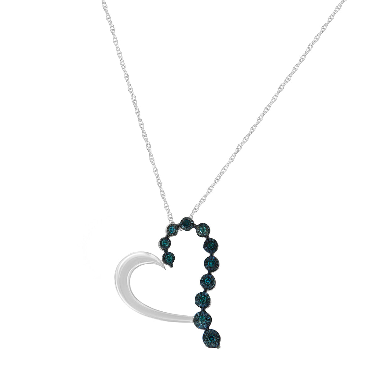 .925 Sterling Silver 1/10 Cttw Diamond Miracle-Set Open Heart 18&quot; Pendant Necklace (Enhanced Blue Color, I2-I3 Clarity) - LinkagejewelrydesignLinkagejewelrydesign